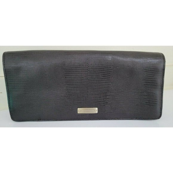 Antonio Melani Lizzard Croc Embossed Brown Leather Turn LockClutch Handbag Purse - Picture 5 of 9